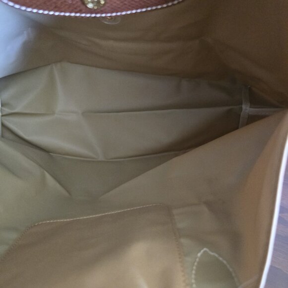 LONGCHAMP Le Pliage Light Tan Nylon leather tote ~ EUC - Picture 6 of 10